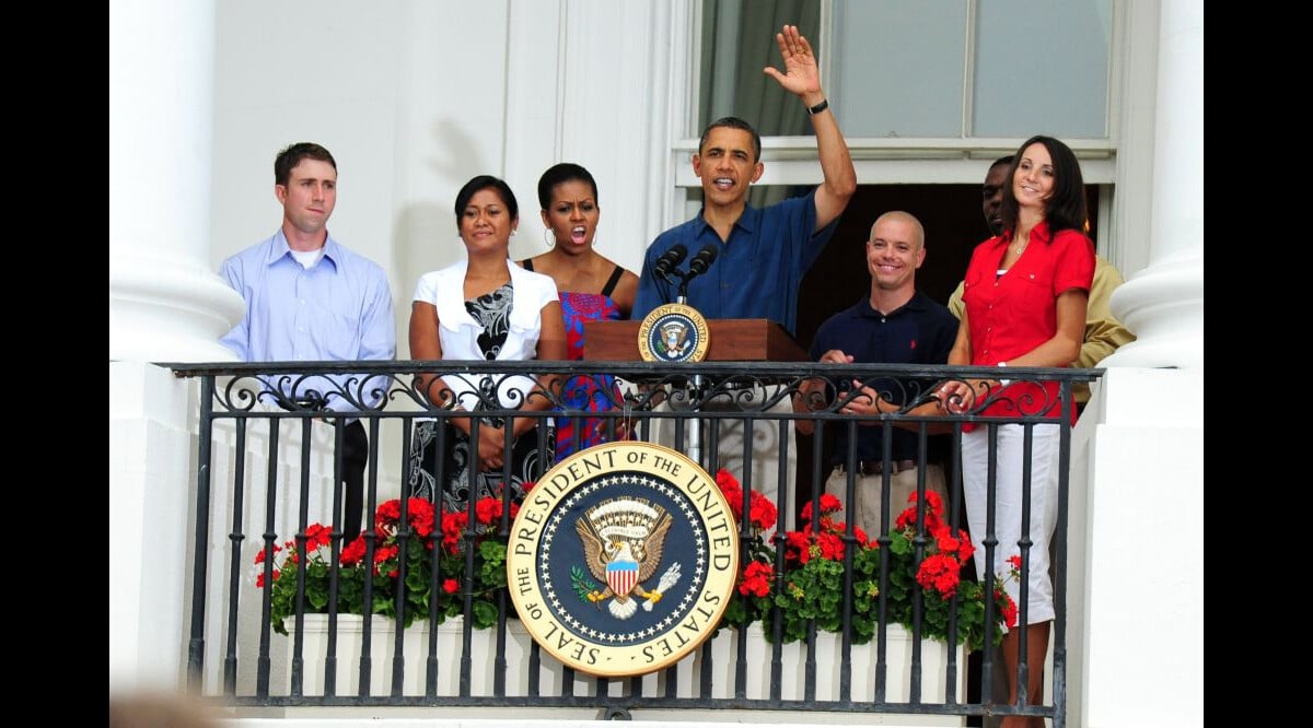 Photo : Barack et Michelle Obama au balcon présidentiel à la Maison ...