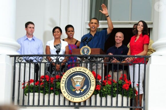 Barack et Michelle Obama au balcon présidentiel à la Maison Blanche le 4 juillet 2011