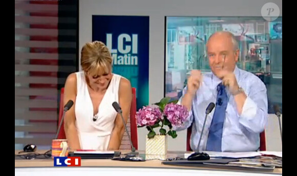 Audrey Crespo-Mara et Jean-François Rabilloud lors de la dernière émission de la Matinale sur LCI. Audrey Crespo-Mara pleure. 