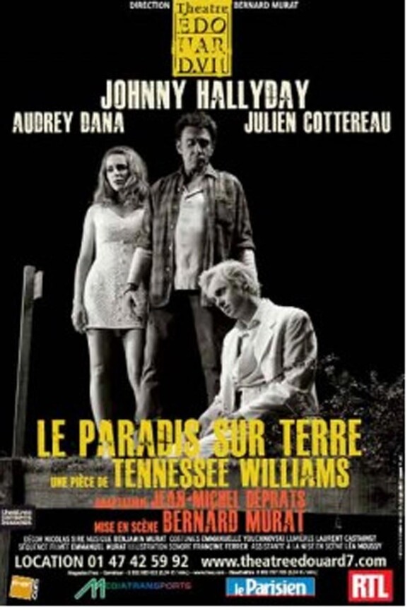 L'affiche de la pièce de théâtre avec Johnny Hallyday, Audrey Dana et Julien Cottereau.