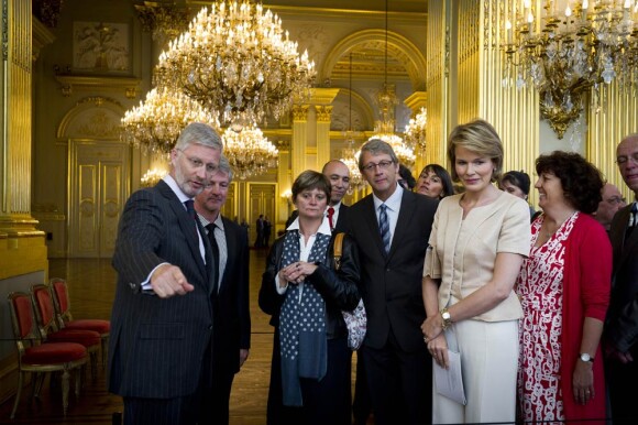 Philippe et Mathilde de Belgique inaugurent l'exposition Science au Palais, le 20 juillet 2011 au Palais Royal, à Bruxelles.