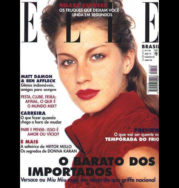 Gisele Bündchen, 17 ans, en couverture du magazine Elle Brazil. Avril 1998.