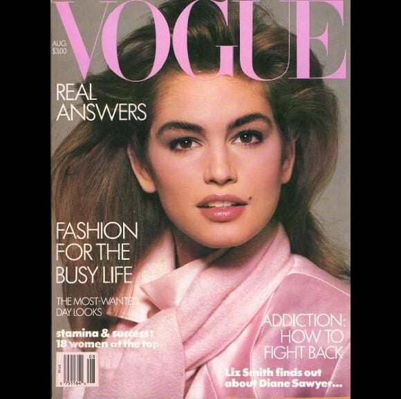 Cindy Crawford en couv' du Vogue US d'août 1986, l'année de ses 20 ans.