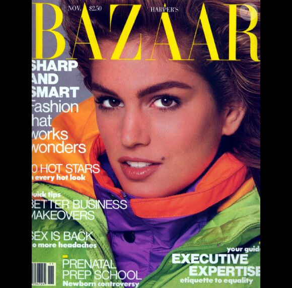 Cindy Crawford en couv' du Harper's Bazaar de novembre 1988.
