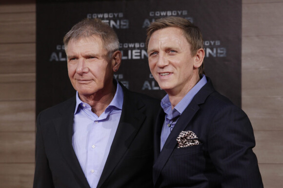 Harrison Ford et Daniel Craig lors de l'avant-première du film Cowboys et Envahisseurs à Berlin en Allemagne le 8 août 2011