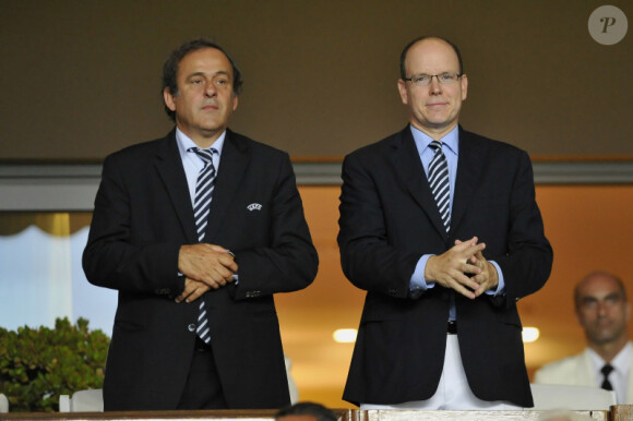 Albert de Monaco et Michel Platini en tribune lors de la Supercup le 26 août à Monaco