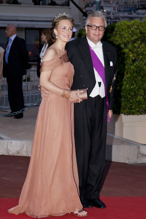 Le prince Laurent de Belgique et son épouse au mariage du prince Albert et de la princesse Charlene de Monaco, début juillet 2011.