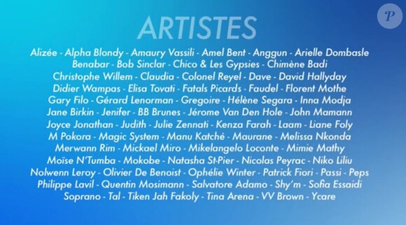 Liste des artistes participant au projet Paris-Africa, à l'unisson pour les enfants, de L'Unicef, sortie prévue le 25 octobre 2011.
