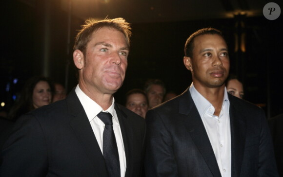 Tiger Woods et Shane Warne le 7 novembre 2011 à Melbourne pour l'inauguration du Club 23