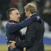 Franck Ribéry et Jurgen Klinsmann lors de la victoire de l'équipe de France sur les Etats-Unis le 11 novembre au Stade de France à Saint-Denis
