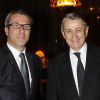 Fabrice Mouzan et Pierre Ferchaud lors du dîner des stars au Fouquet's à Paris, organisé par le Dr Pierre Huth, au profit du dépistage du cancer à l'Institut Fournier le 14 novembre 2011 