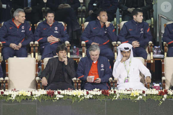Leonardo, Carlo Ancelotti et Nasser Al-Khelaïfi à Doha le 3 janvier 2012