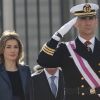 Letizia et Felipe d'Espagne, en uniforme de rigueur, célébraient le 6 janvier 2012, jour de l'épiphanie, la Pâque militaire célébrant la récupération de l'île de Minorque au XVIIIe siècle, au palais royal, à Madrid.