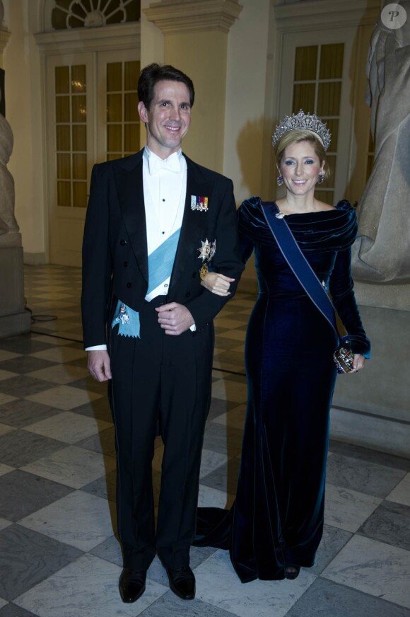Le diadoque Pavlos et la princesse Marie-Chantal de Grèce à Amalienborg le 15 janvier 2012.
La reine Margrethe II de Danemark était honorée dimanche 15 janvier 2012 par un dîner au palais Frederik VIII à Amalienborg, en point d'orgue des célébrations de son jubilé de rubis, marquant 40 ans de règne.