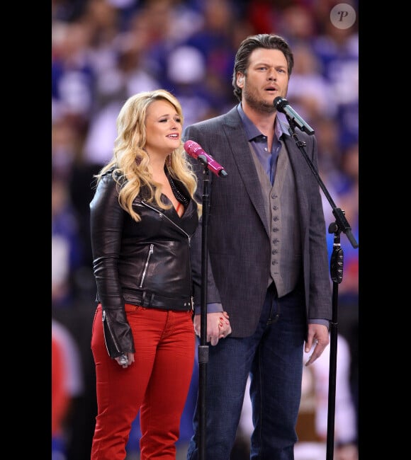 Miranda Lambert et son mari Blake Shelton lors du Super Bowl disputé à Indianapolis le dimanche 5 février 2012