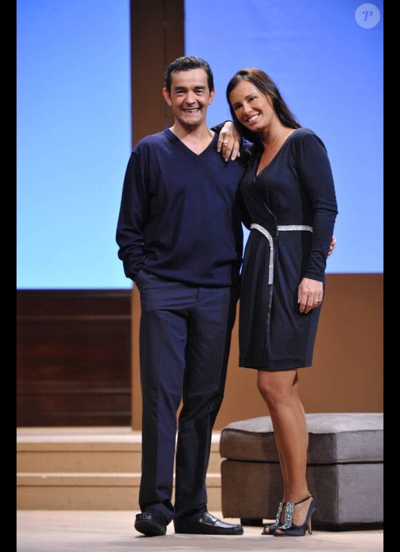 Stéphane Slima et Nathalie Marquay lors du filage de la pièce, Piège à Matignon, au théâtre du Gymnase, le 16 février 2012