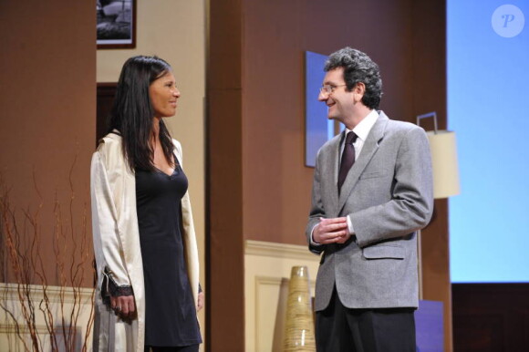 Nathalie Marquay et Eric Le Roch lors du filage de la pièce, Piège à Matignon, au théâtre du Gymnase, le 16 février 2012