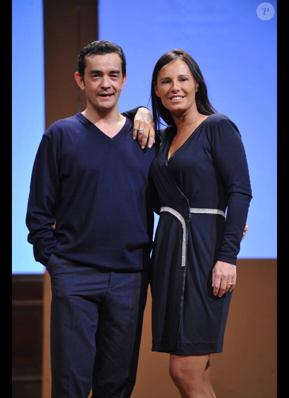 Stéphane Slima et Nathalie Marquay lors du filage de la pièce, Piège à Matignon, au théâtre du Gymnase, le 16 février 2012