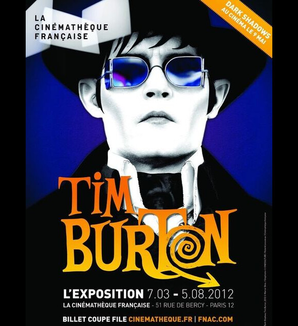 Affiche de l'exposition de la Cinémathèque française sur Tim Burton avec Johnny Depp en Dark Shadows