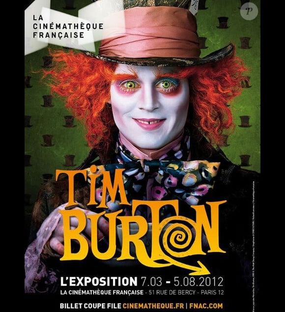 Affiche de l'exposition de la Cinémathèque française sur Tim Burton : Johnny Depp dans Alice au pays des merveilles
