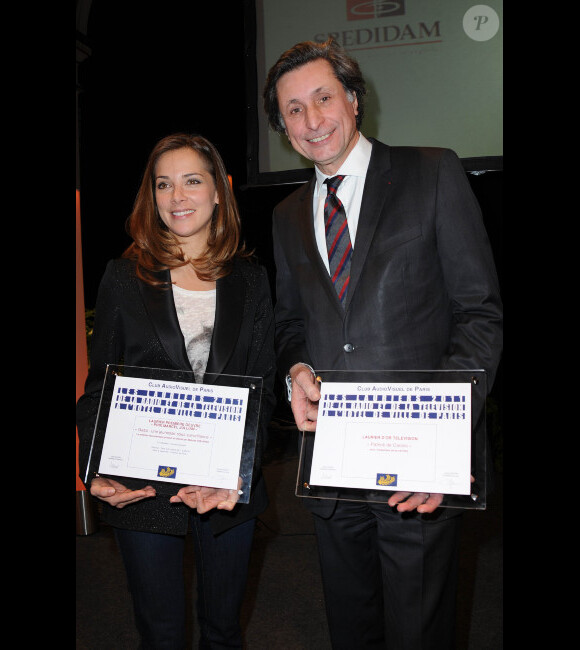 Patrick de Carolis et Melissa Theuriau lors de la 17ème cérémonie des Lauriers 2011 de la télévision et de la radio, à l'hôtel de ville de Paris, le 20 février 2012