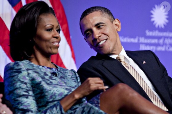 Barack et Michelle Obama lors d'une soirée à Washington pour célébrer l'ouverture à venir d'un nouveau musée dédié à la culture afro-américaine. Le 22 février 2012
