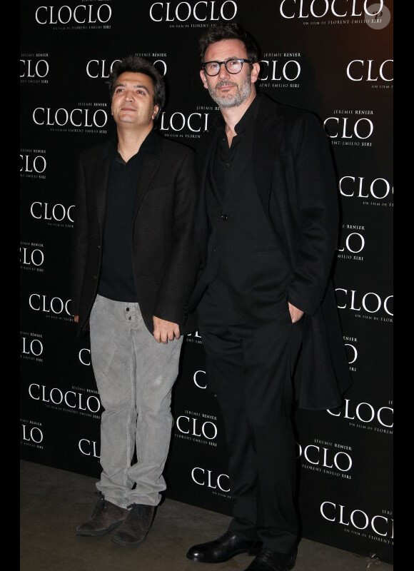 Thomas Langmann et Michel Hazanavicius à l'avant-première de Cloclo à Paris, le 5 mars 2012.