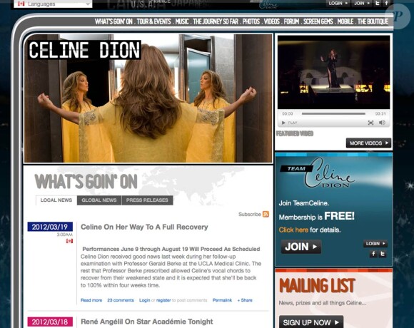 Des nouvelles de Céline Dion, publiées le 19 mars 2012...