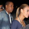 Beyoncé Knowles et son mari Jay-Z sortent du restaurant Nobu à New York, le 19 mars 2012.