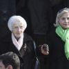Gisele Casadesus lors des obsèques de Michel Duchaussoy au crématorium du cimetière du Père-Lachaise à Paris le 20 mars 2012