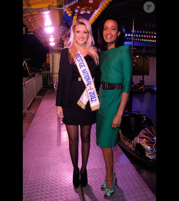 Vincent Mc Doom et Miss Prestige National lors de l'avant-première de la Foire du trône, à Paris, le 6 avril 2012