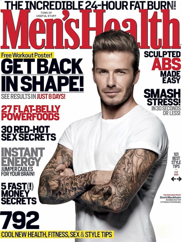 David Beckham en Une du magazine masculin Men's Health de mars 2012.