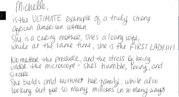 Capture d'écran de la lettre écrite par Beyoncé à l'attention de Michelle Obama.