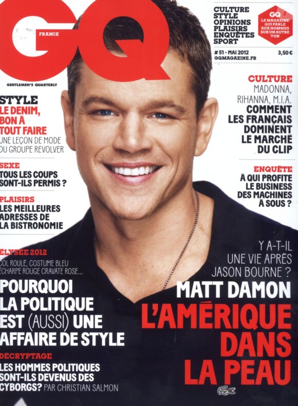 Matt Damon en couverture du nouveau GQ en kiosques le 18 avril 2012.