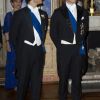 Dîner officiel au palais royal Drottningholm à Stockholm en l'honneur du couple présidentiel de Finlande, le 17 avril 2012. Le prince Daniel et le prince Carl Philip y ont participé, pas la princesse Victoria.