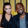 Kanye West et Kim Kardashian lors de l'ouverture du nouveau restaurant de Scott Disick à New York le 23 avril 2012