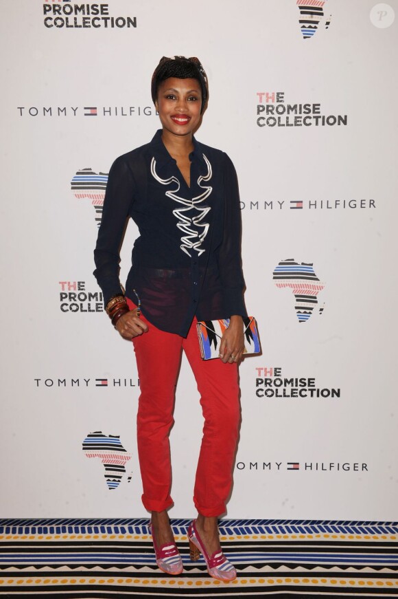 La chanteuse Imany, très stylée lors de la soirée de lancement de la collection Promise par Tommy Hilfiger. Paris, le 26 avril 2012.