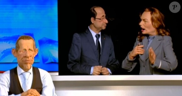 Valérie Trierweiler et François Hollande dans Les Guignols de l'Info, sur Canal+, le 22 mai 2012.
