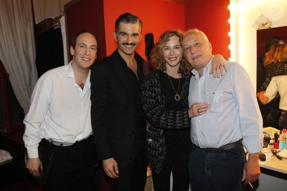 Le Dindon : Michael Rozen, François Vincentelli, Pascale Arbillot et François Berléand au théâtre Edouard-VII, à Paris, le 22 mai 2012.