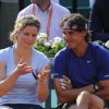 Kim Clijsters et Rafael Nadal le 24 mai 2012 à Roland Garros lors d'un essai pour les nouvelles raquettes intelligentes signées Babolat