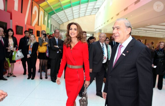Rania de Jordanie à l'inauguration du Forum 2012 de l'OCDE, à Paris, le 22 mai 2012.