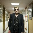 Johnny Hallyday dans les locaux historiques de Radio Moscou, le 29 mai 2012.