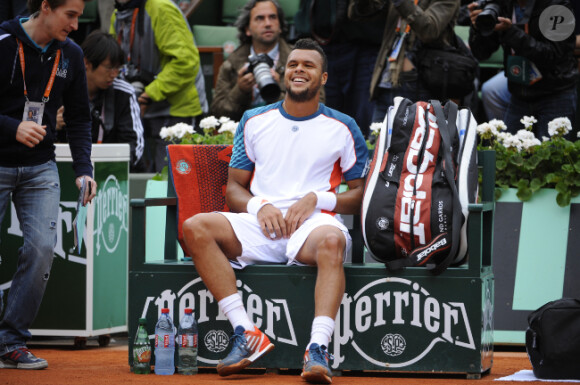 Jo-Wilfried Tsonga le 4 juin 2012 à Rland-Garros après sa victoire sur Stanislas Wawrincka
