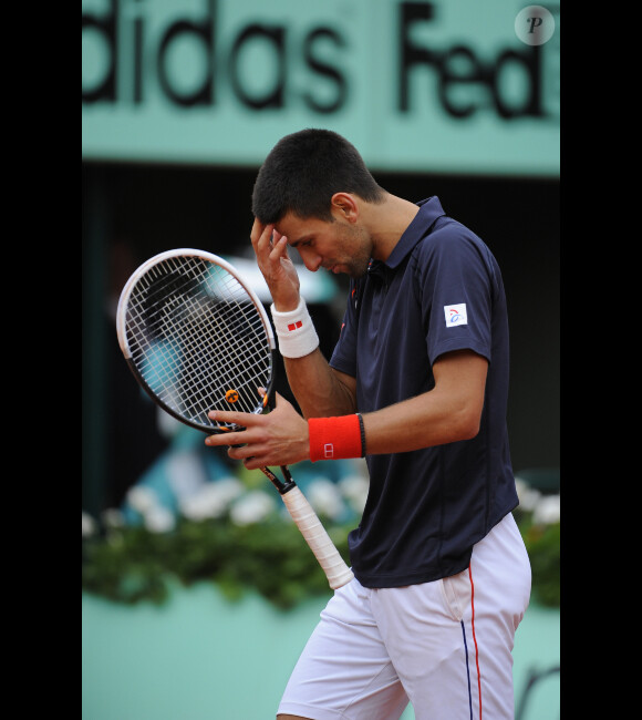Novak Djokovic durant son match face à Andreas Seppi le 3 juin 2012 à Roland-Garros