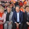 Annie Cordy, Salvatore Adamo, Michel Drucker et Frank Michael, sur le tournage de Vivement dimanche, le mardi 5 juin 2012, à Paris. Emission diffusée le dimanche 10 juin 2012 sur France 2.
