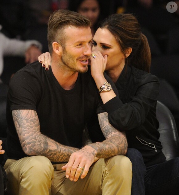 David et Victoria Beckham au Staples Center à Los Angeles, le 1er mai 2012.