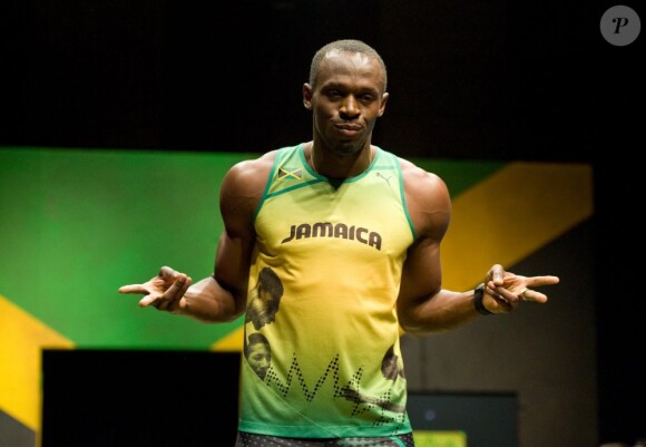 Usain Bolt à Londres le 1er juin 2012 pour la présentation de la collection Puma designée par Cedella Marley.