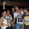 Isabella, David, Sergueï (Secret Story 6) et Simon, Zelko, Rudy (Secret Story 5) au Duplex, discothèque parisienne, le mardi 19 juin 2012.