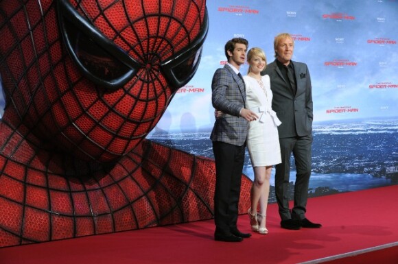 Andrew Garfield, Emma Stone et Rhys Ifans à Berlin le 20 juin 2012 pour la présentation de The Amazing Spider-Man.