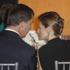Letizia d'Espagne et son époux Felipe, complices lors d'une soirée en leur honneur près de New York le 24 juin 2012